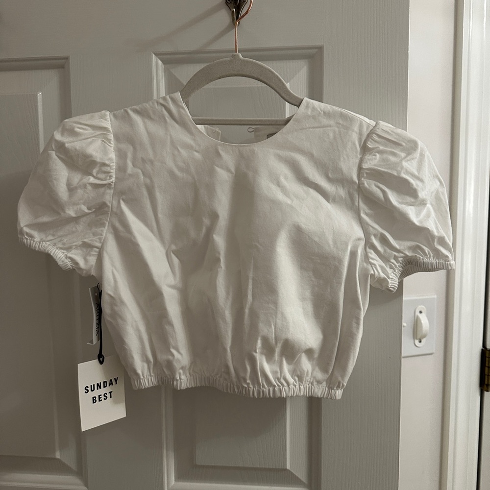 New 2XS Aritzia Sunday Best White Puff Sleeve Blouse NWT